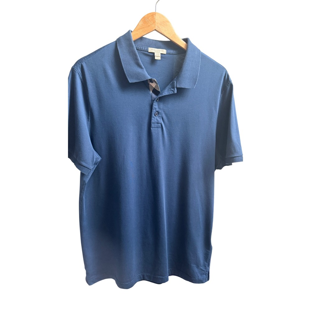 Burberry Brit Polo Shirt Navy Blue Nova Check Trim XL Designer Luxury Preppy